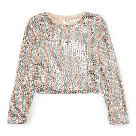 Chelsea & Violet Girls Sequin Bell Bottom Pink Silver Rainbow Pants NEW Size L - Picture 13 of 15